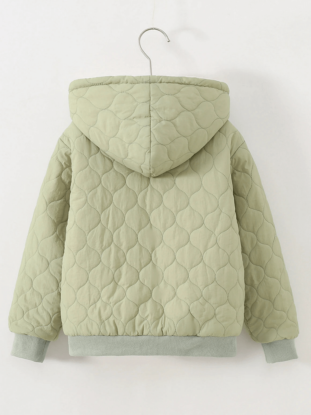 Back view of Kids Quilted Hooded Jacket with Warm Sherpa Lining - SF3898, showing quilted pattern and cozy hood.