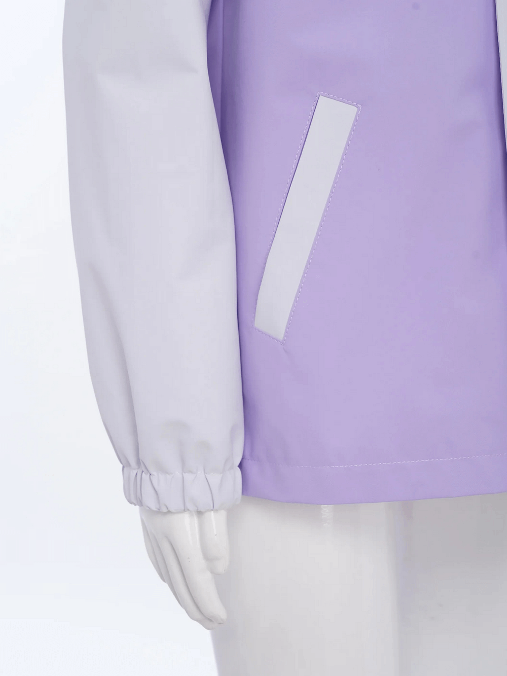 Close-up of Kids Rainproof Hooded Windbreaker Jacket - SF3697 in bold patchwork style with elastic cuffs and side pocket