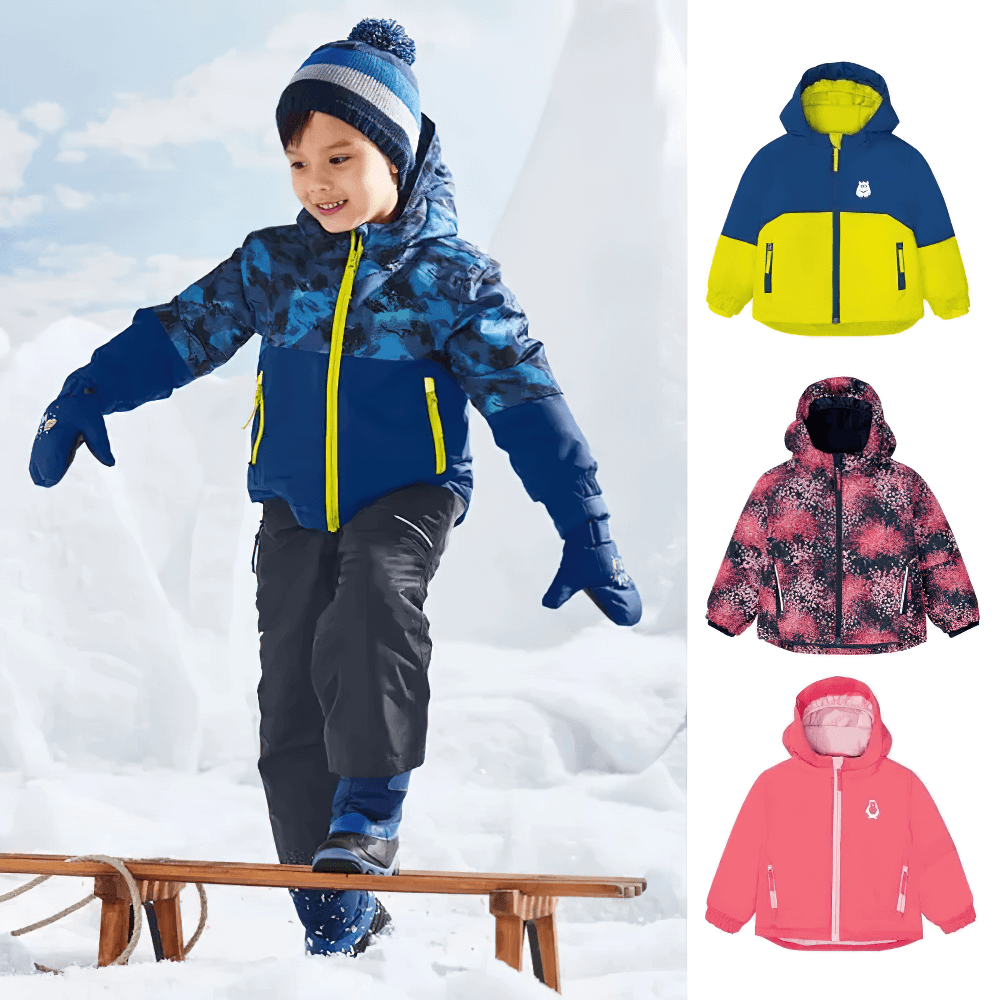 Kids Ski Jacket with Hood and Elastic Cuffs - SF3580 for toddler snow adventures, featuring colorful designs and warm insulation.