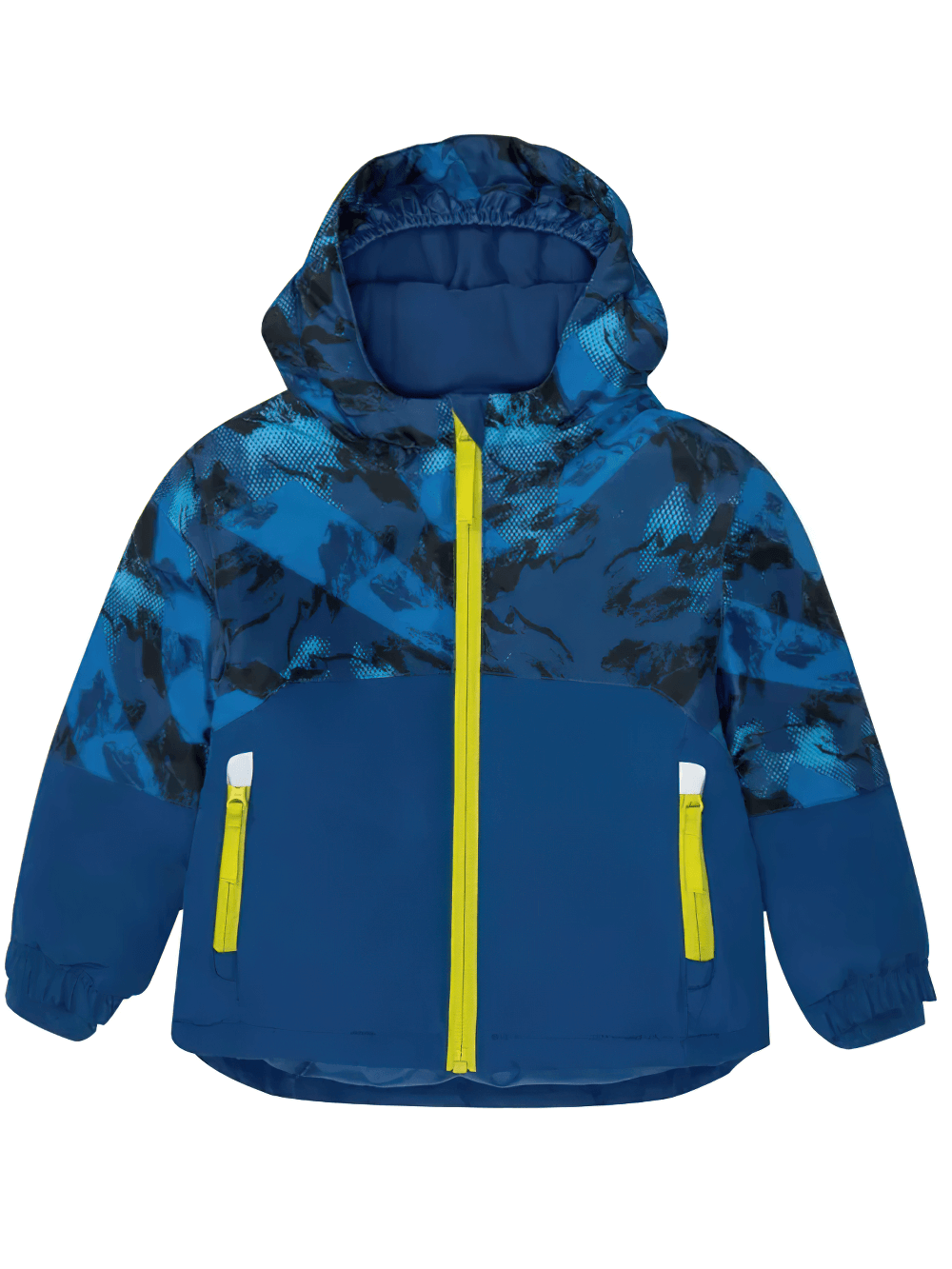 Blue pattern Kids Ski Jacket with Hood and Elastic Cuffs - SF3580, perfect winter gear for toddlers' snowy adventures.