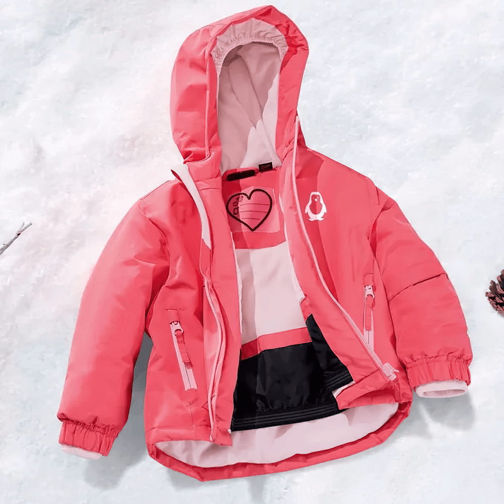 Kids Ski Jacket with Hood and Elastic Cuffs - SF3580 in pink, perfect for toddlers on snowy adventures. Hooded, windproof, and insulated.