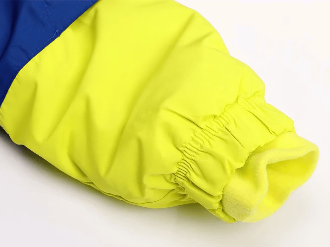 Close-up of elastic cuff on Kids Ski Jacket with Hood and Elastic Cuffs - SF3580 for toddlers, showcasing bright yellow design.