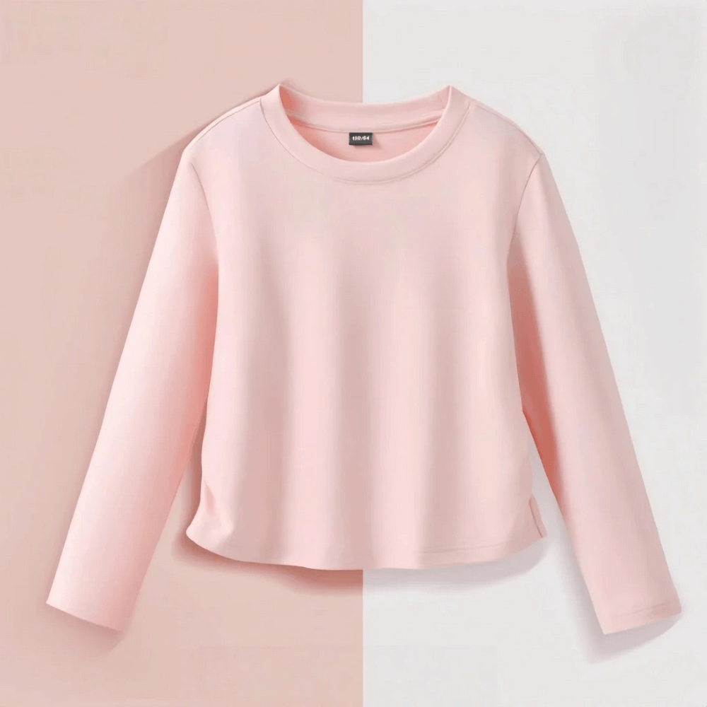 Kids Solid Color Round Neck Cotton Top - SF3921 in soft pink, stylish and comfortable clothing for children.