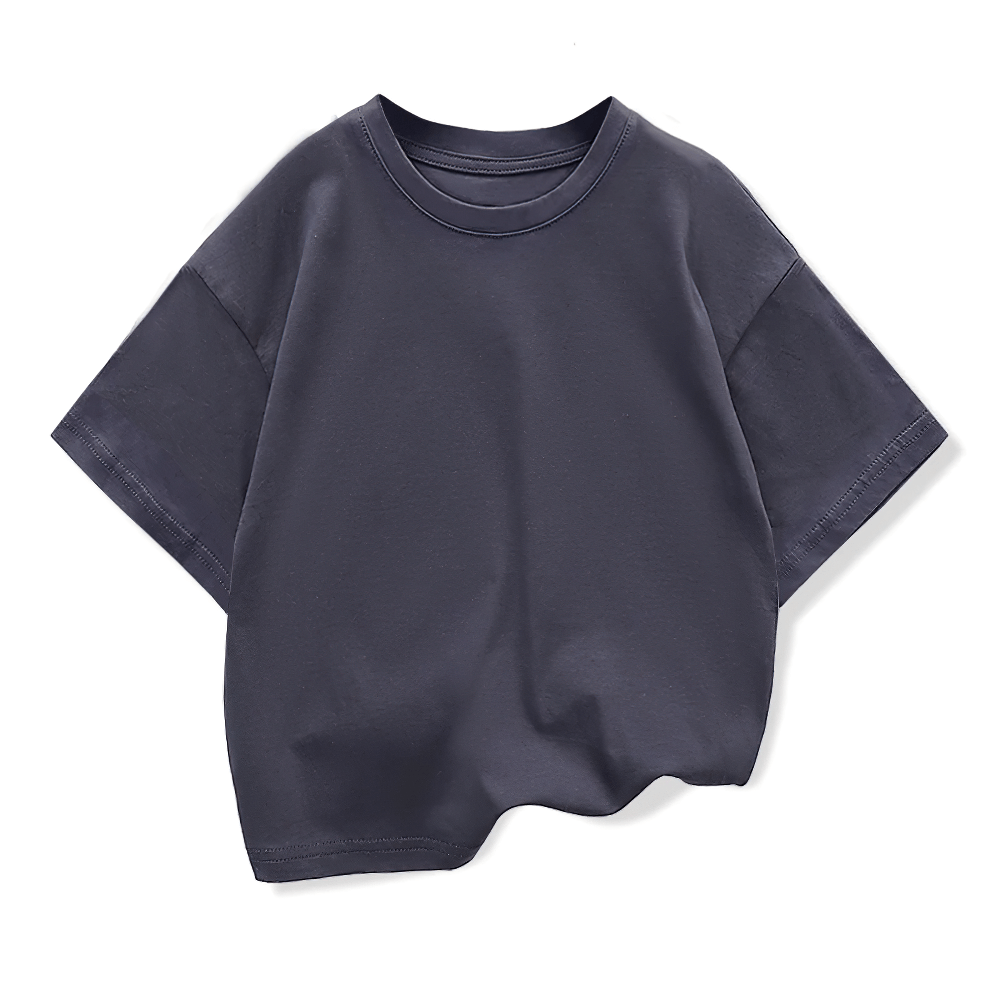 Navy blue kids solid color short-sleeved cotton T-shirt, style SF3121, perfect for casual wear and comfort.