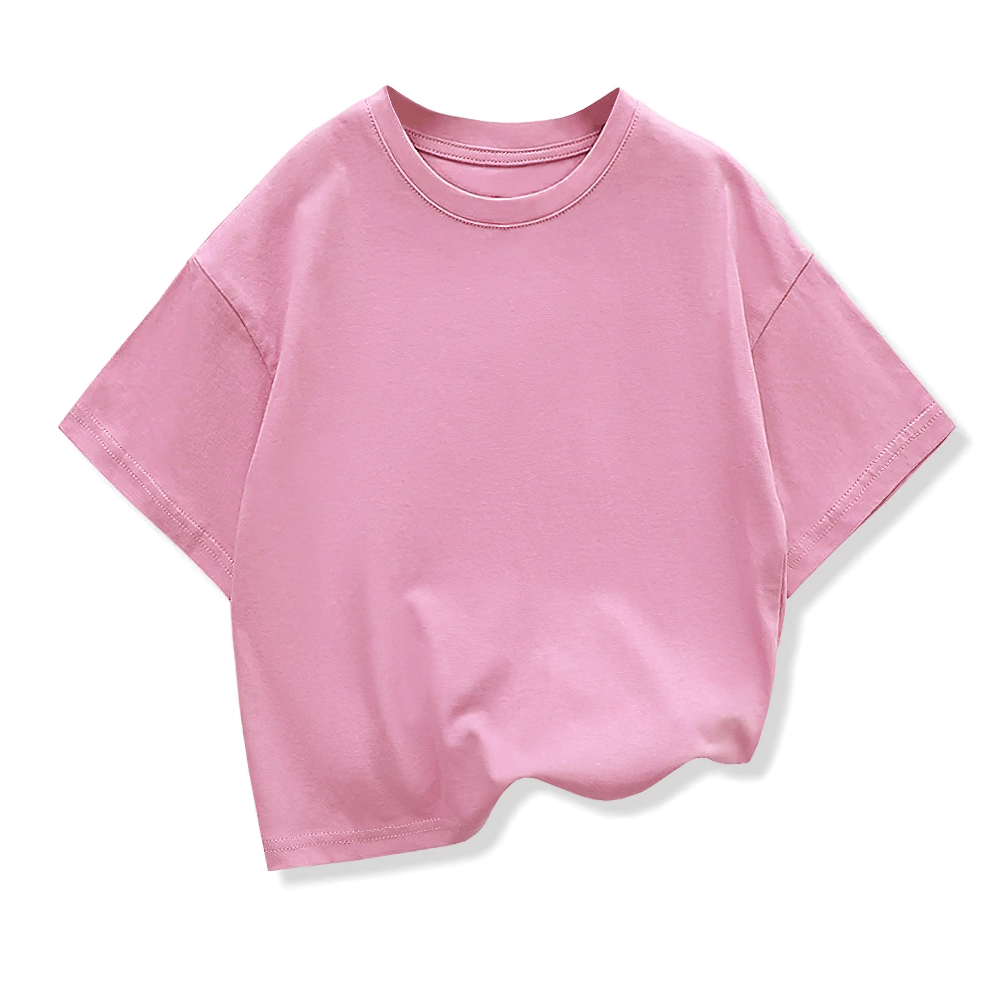 Pink kids solid color short-sleeved cotton T-shirt, perfect for casual wear - SF3121