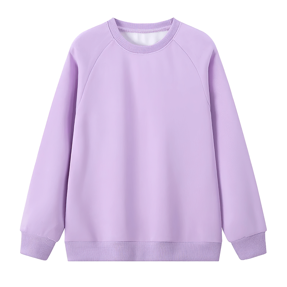 Kids solid color sweatshirt in lavender, SF3093 with long sleeves, breathable polyester, perfect for everyday wear and sports activities.
