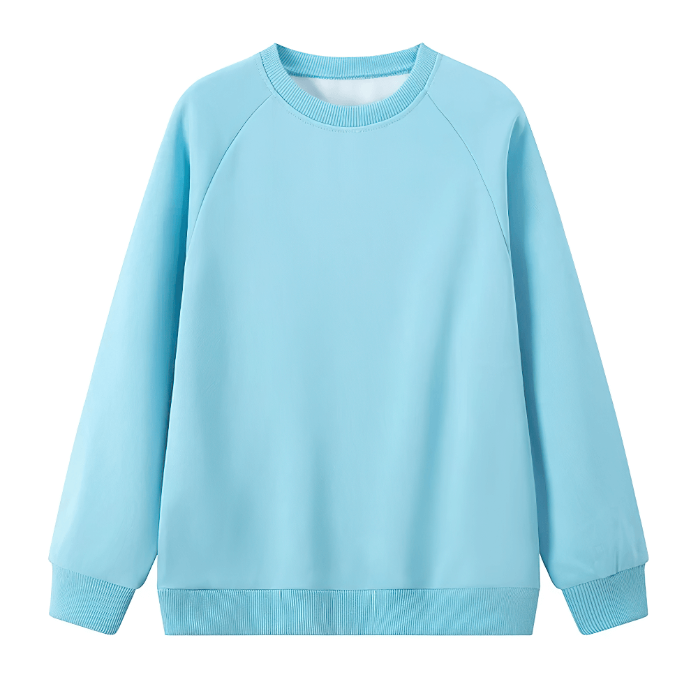 Light blue kids solid color sweatshirt for everyday wear, SF3093, with long sleeves, made of polyester for comfort and style.