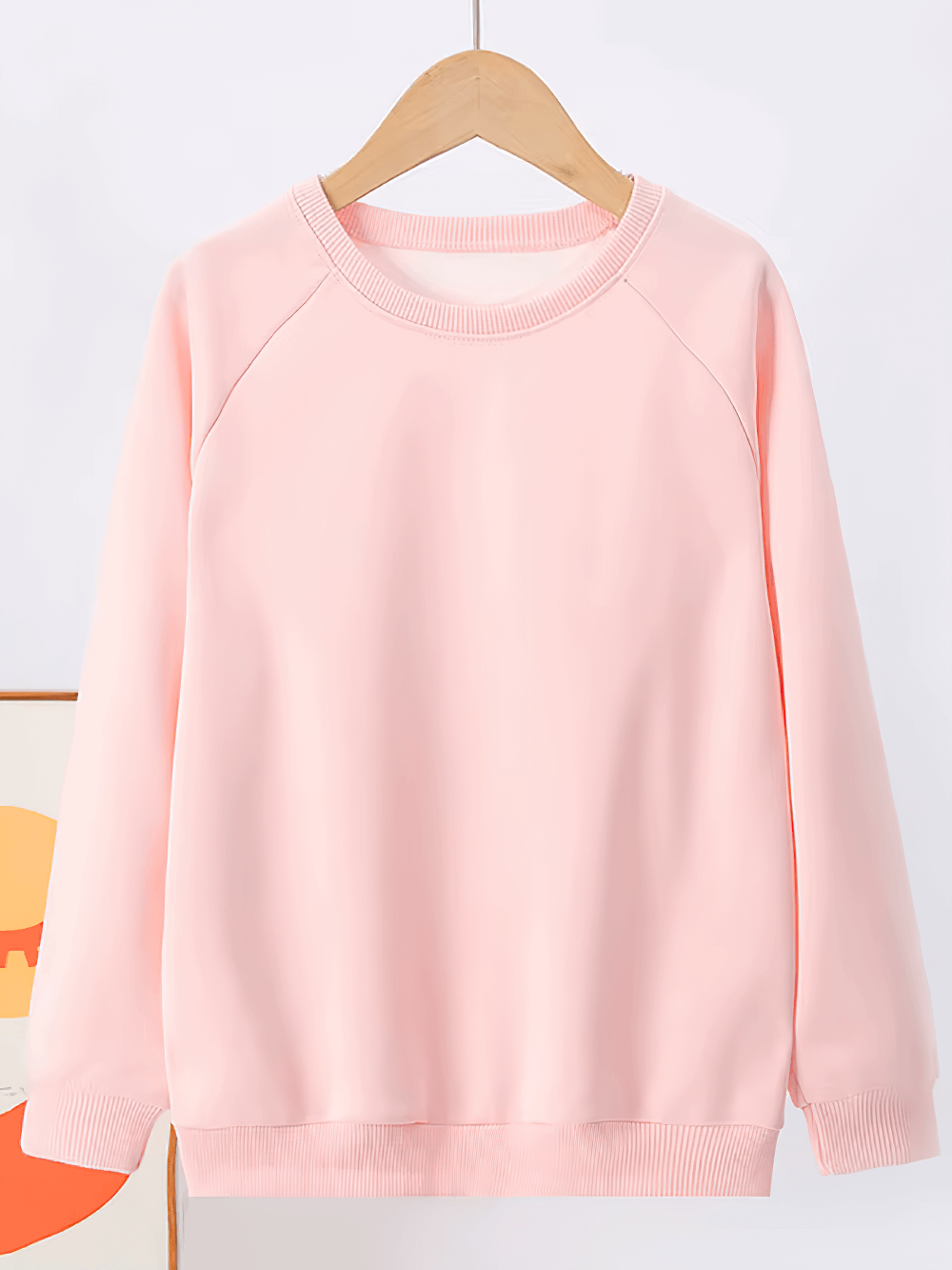Kids pink solid color sweatshirt for everyday wear, SF3093. Stylish, long sleeve, breathable polyester, ideal for casual or sports activities.