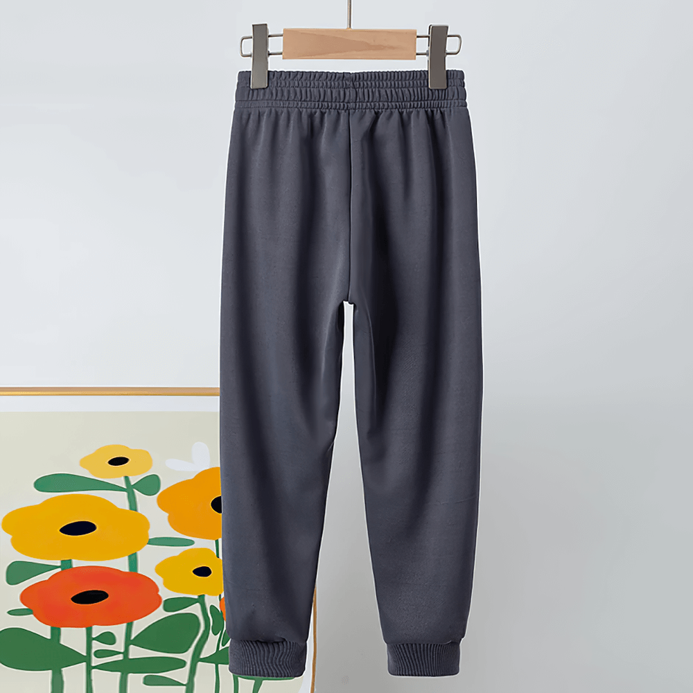 Kids Sport Jogger Sweatpants with Elastic Waist - SF3888, dark gray, showcasing elastic waist and ribbed cuffs design on hanger.
