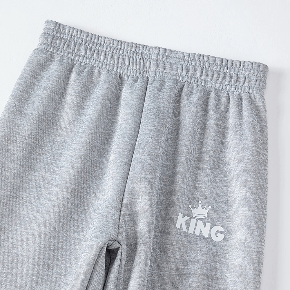 Kids Sport Jogger Sweatpants with Elastic Waist - SF3888 in gray with 'King' text and crown graphic.