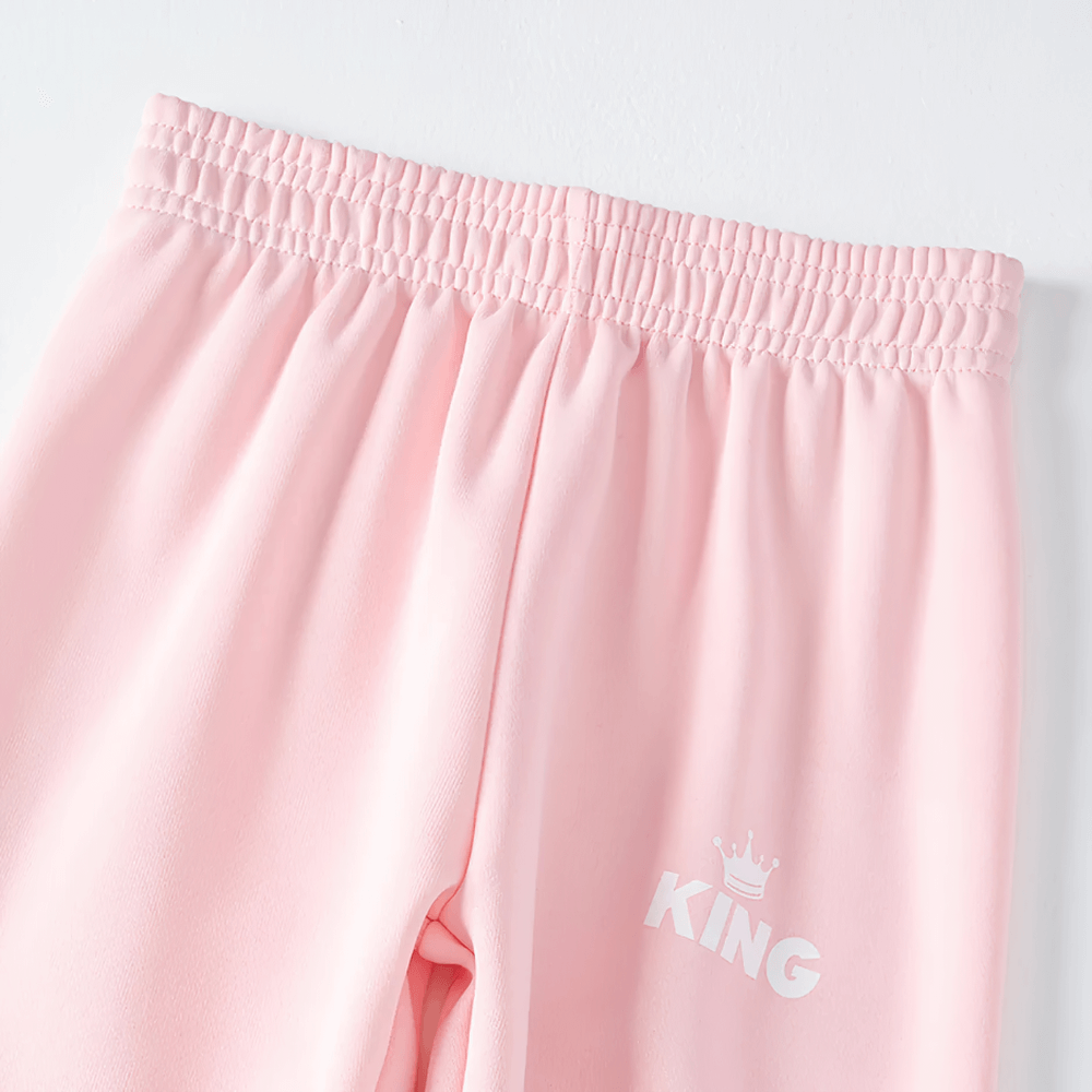 Kids Sport Jogger Sweatpants with Elastic Waist - SF3888 in pink with "King" print, showing an elastic waistband for comfy fit.