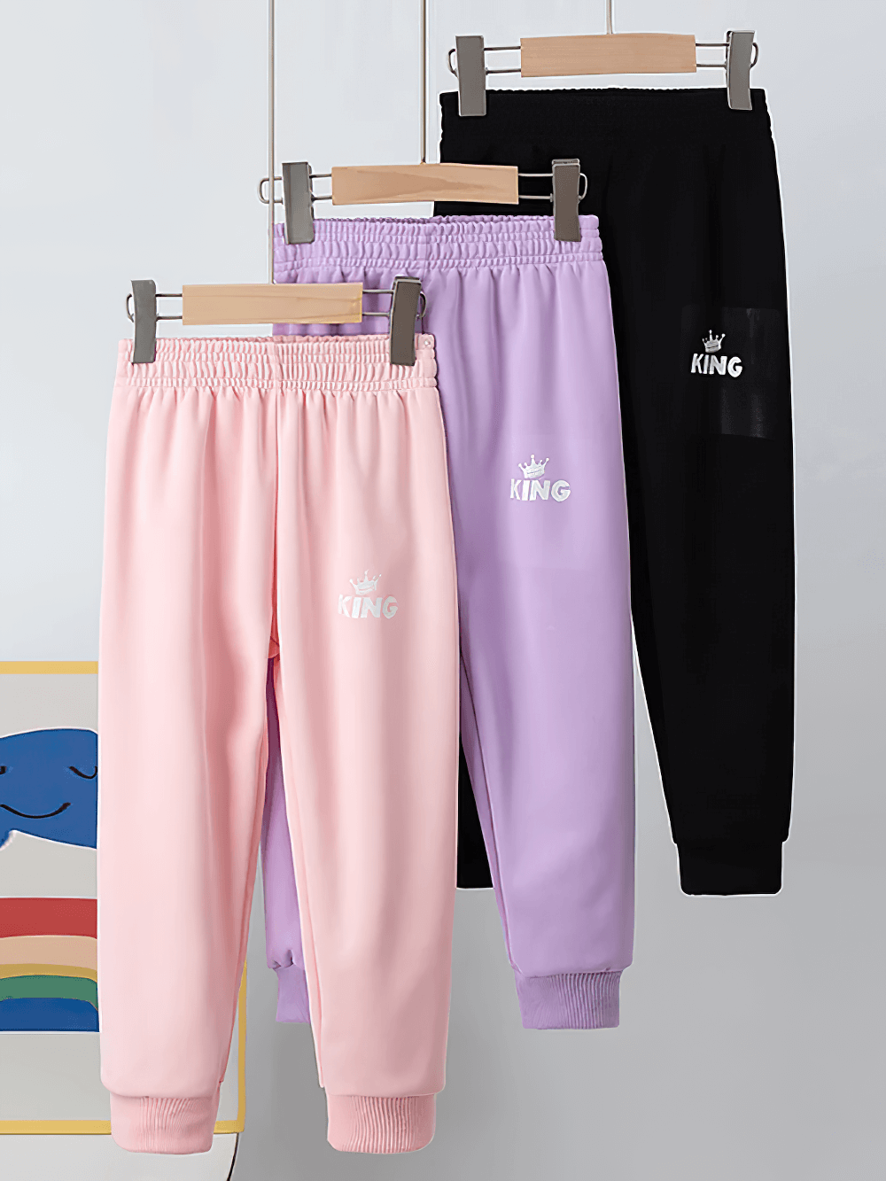 Kids Sport Jogger Sweatpants with Elastic Waist - SF3888 in pastel and black, perfect for active play and street style.