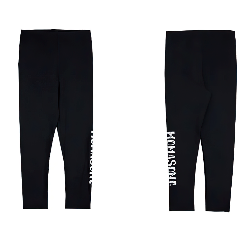 Kid's Sport Long Pants with Quick Dry Fabric - SF3586, front and back view, black color, text graphic on calves.