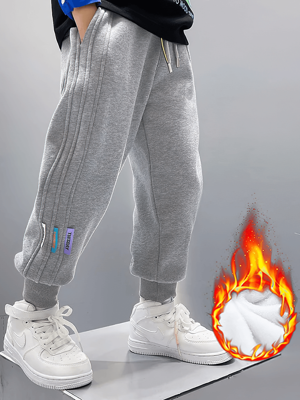 Kids Sport Side Stripe Fleece Warm Jogger Pants - SF3966, gray fleece joggers with side stripes and elastic waist, perfect for active kids.