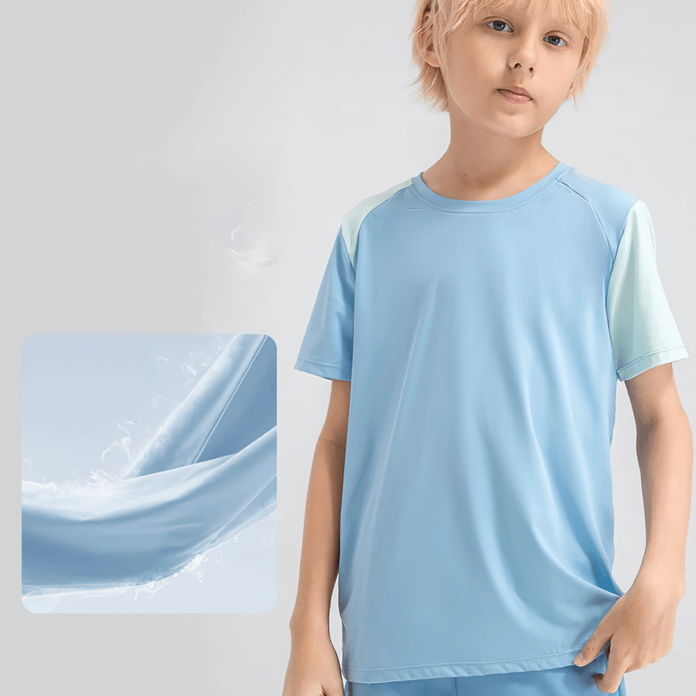 Kids Sport T-Shirt with Mixed Color Raglan Sleeves - SF3856 shown on a child, emphasizing lightweight fabric in a pastel shade.