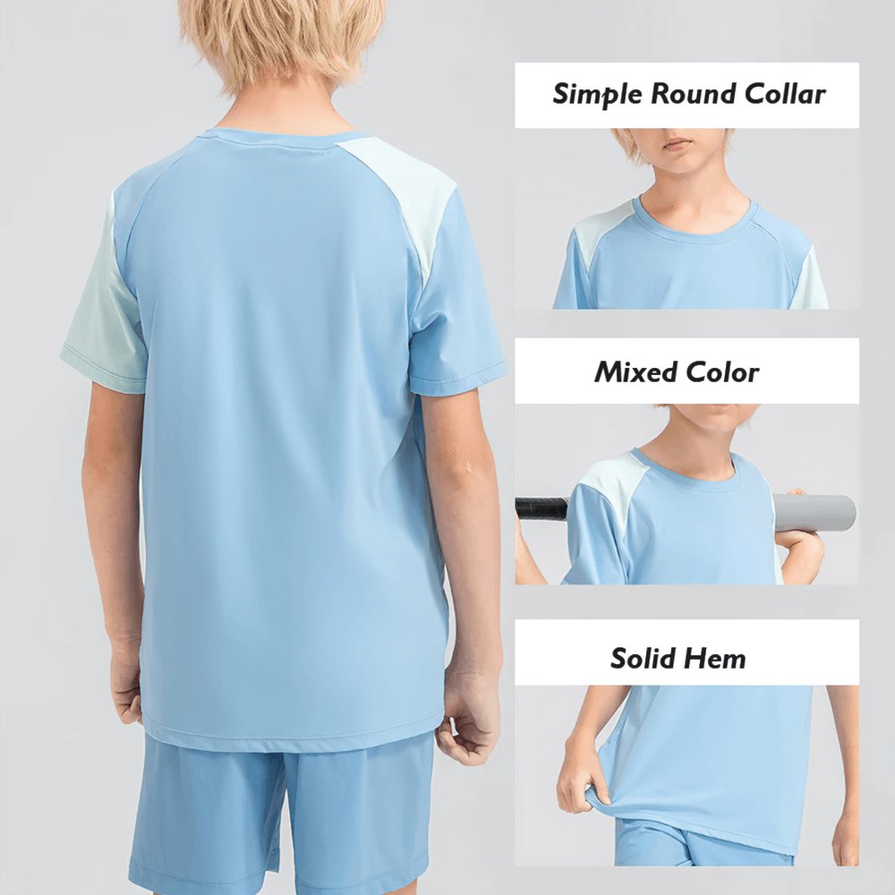 Kids Sport T-Shirt with Mixed Color Raglan Sleeves - SF3856, featuring simple round collar and solid hem, perfect for active play.
