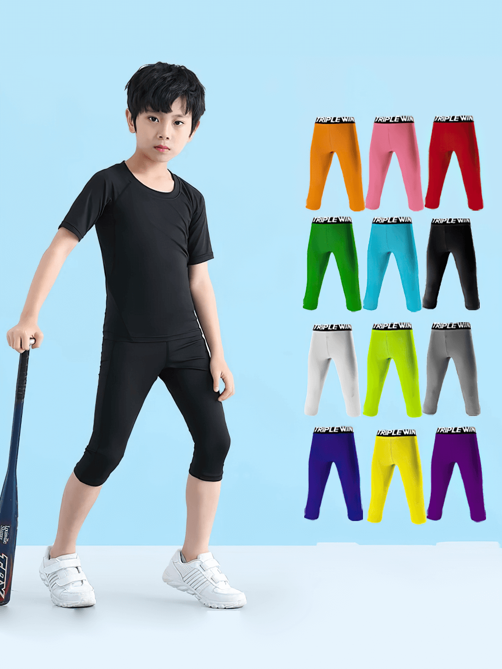 Kids' Sports Capri Leggings for Fitness - SF3624 available in multiple colors for active play and sports.