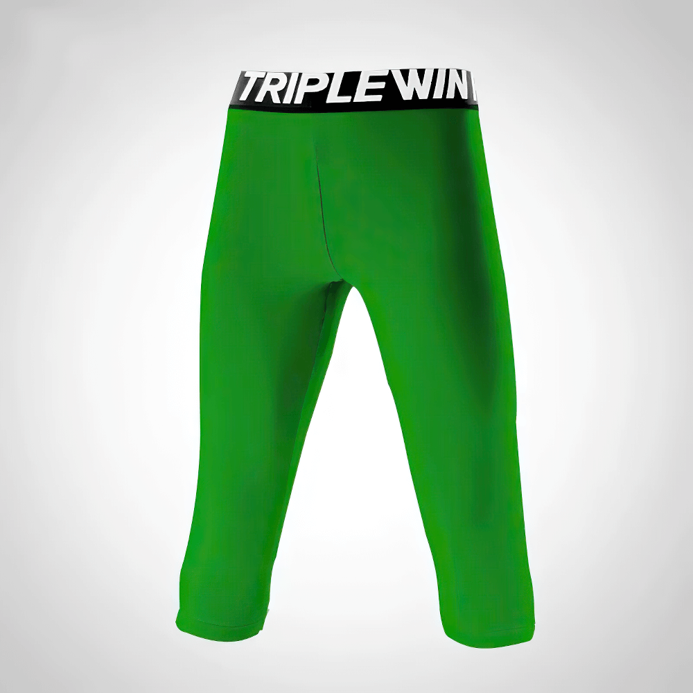 Kids' Sports Capri Leggings for Fitness - SF3624 in green with elastic waistband and knee protection for active play.