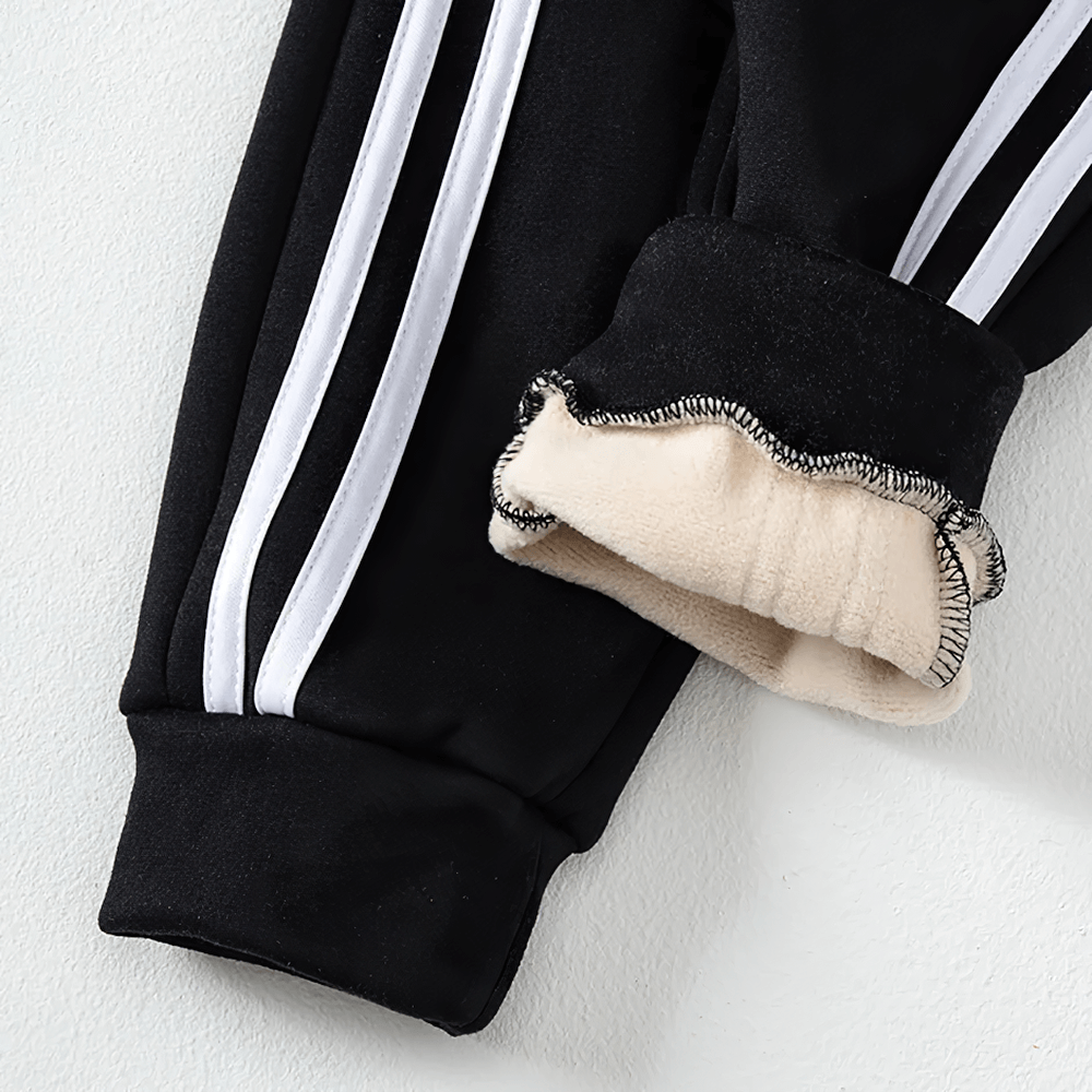 Kids Sports Pants with Plush Lining and Stripes - SF3837 featuring warm plush lining and sporty side stripes.
