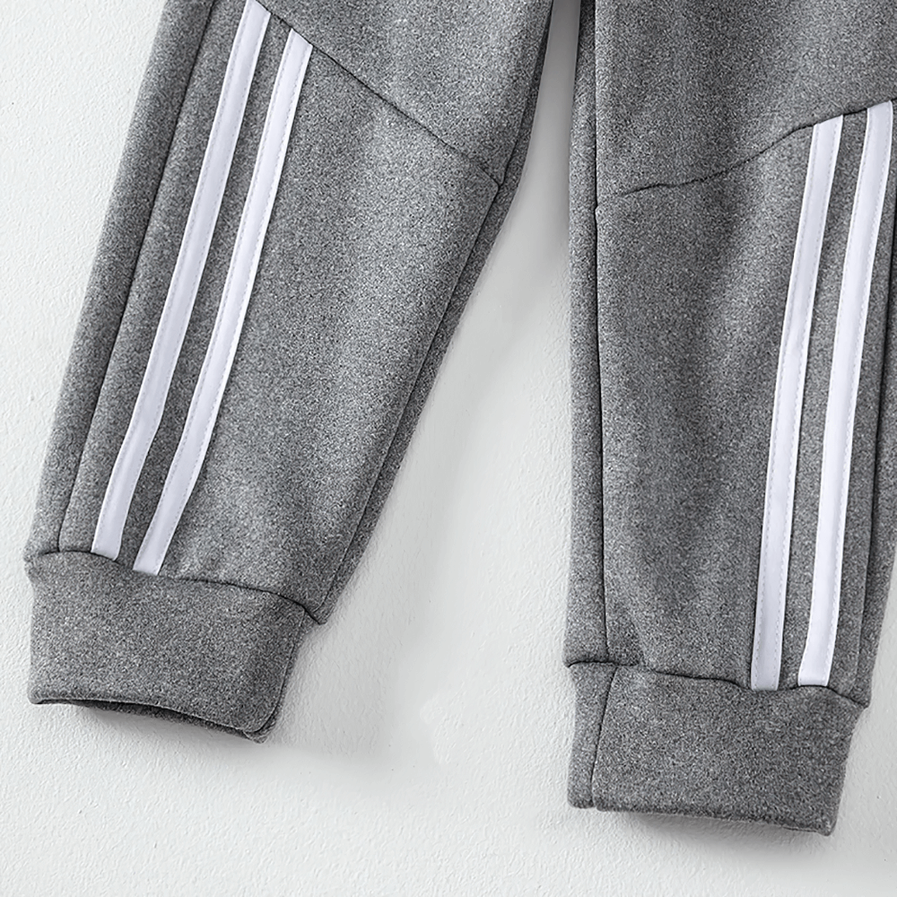 Gray Kids Sports Pants with Plush Lining and Stripes - SF3837 featuring white side stripes and warm plush interior for boys and girls