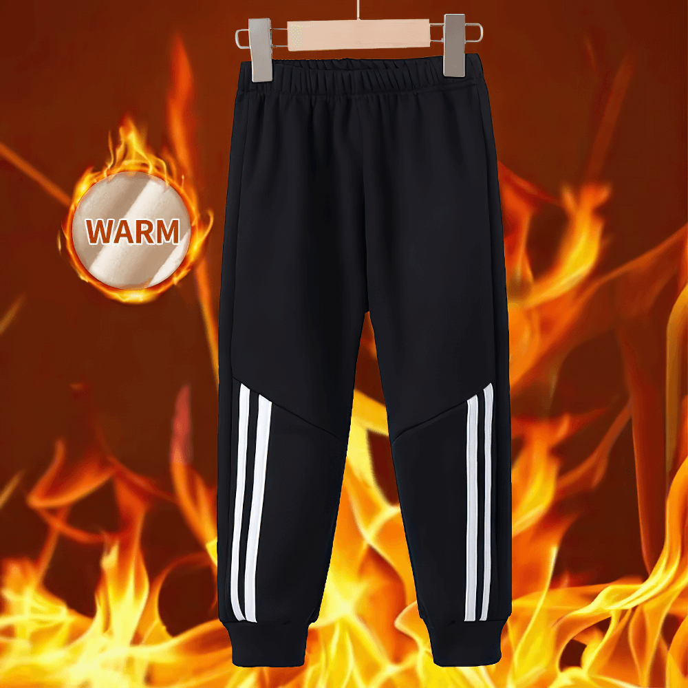 Kids Sports Pants with Plush Lining and Stripes - SF3837 on fiery background, showcasing warmth and comfort for boys and girls.