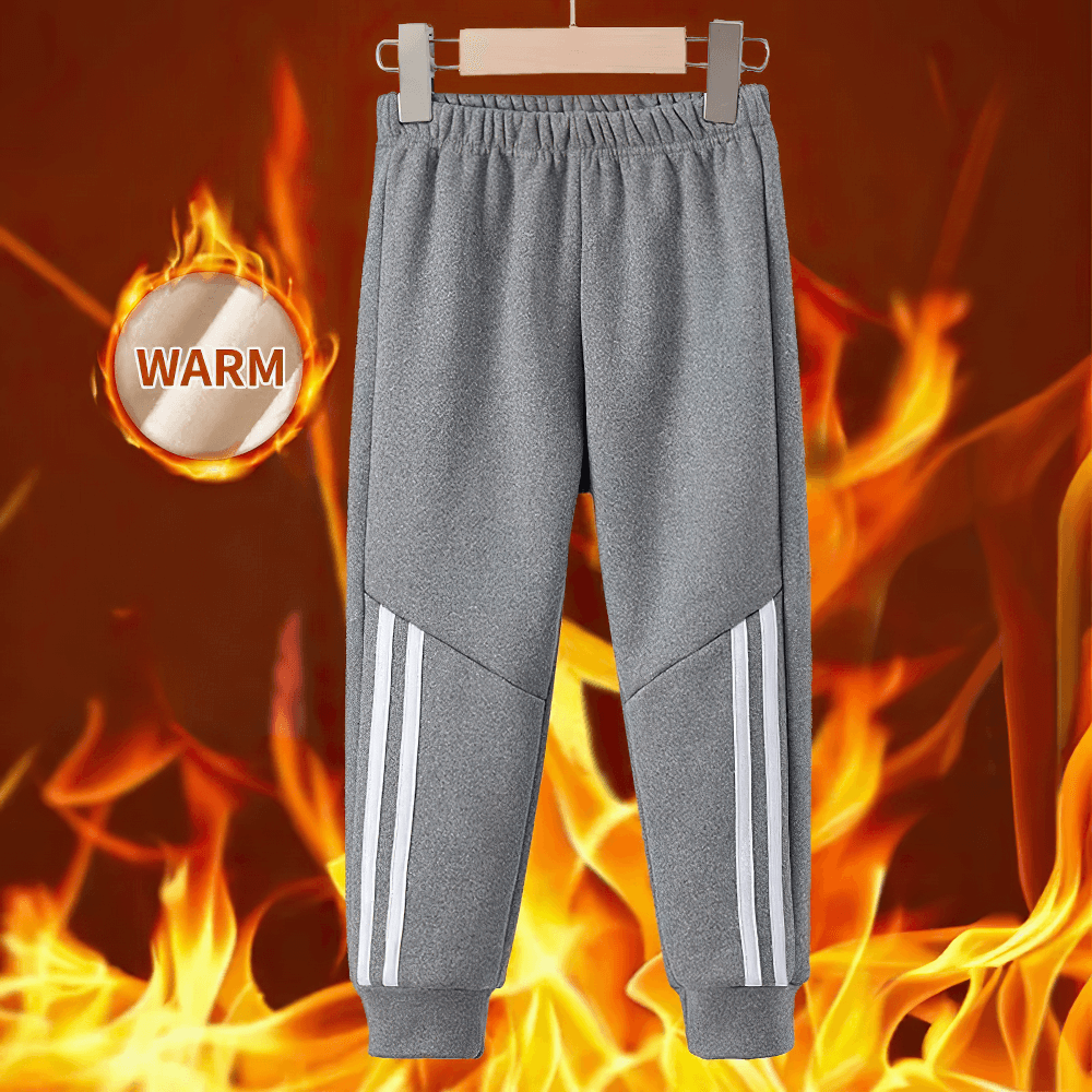 Kids Sports Pants with Plush Lining and Stripes - SF3837 featuring warm plush lining and sporty stripes, perfect for kids' outdoor activities.