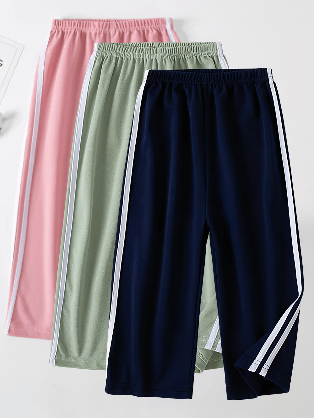 Kids Sports Pants with Striped and Elastic Waist - SF3808, available in pink, green, and navy blue, perfect for active play.