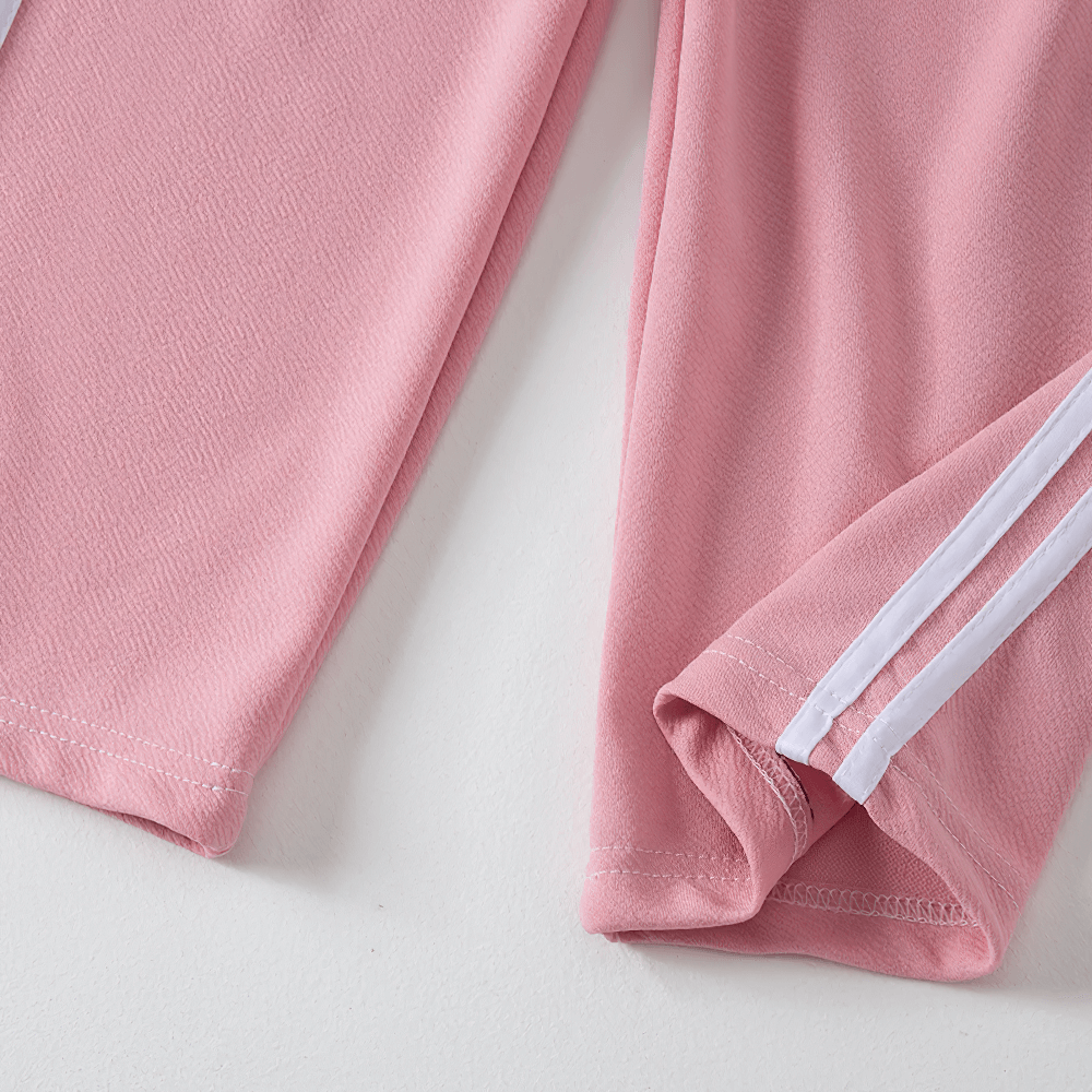 Kids Sports Pants with Striped and Elastic Waist - SF3808 in pink with white stripes, ankle-length cut for comfortable, active wear.