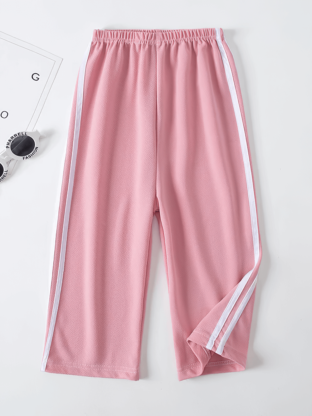 Kids Sports Pants with Striped and Elastic Waist - SF3808 in pink. Straight leg design with side stripes for active wear.