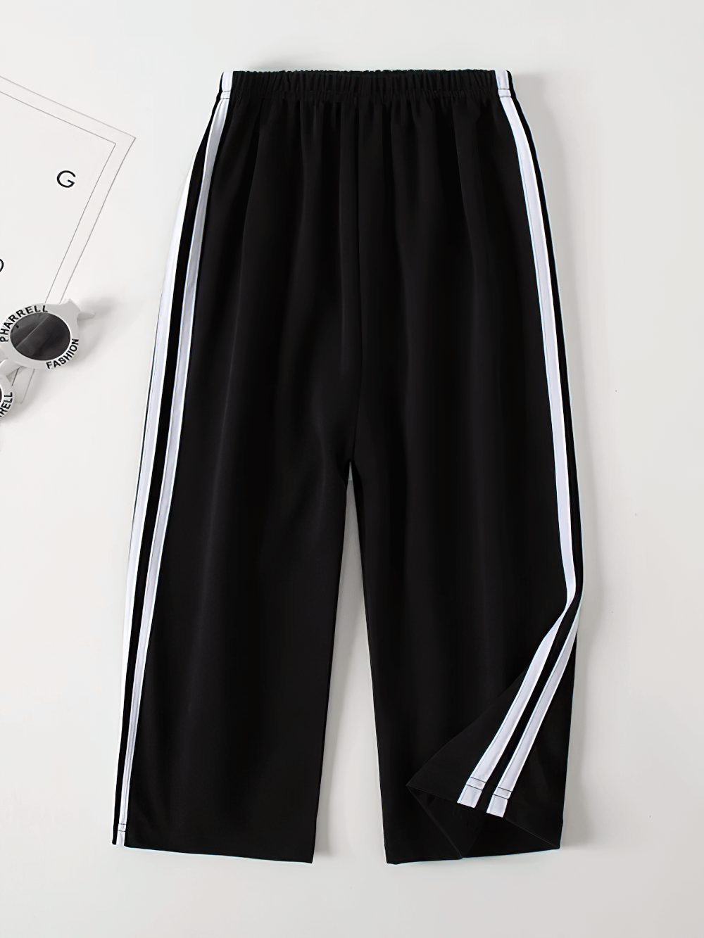 Kids Sports Pants with Striped and Elastic Waist - SF3808, black with sporty side stripes for active play and comfort.
