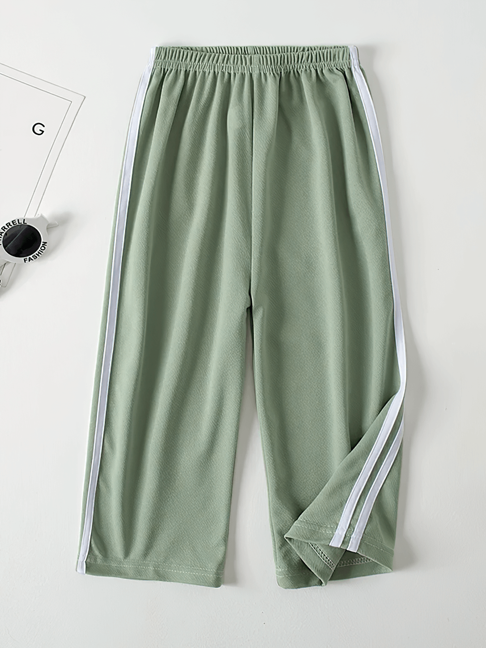 Kids Sports Pants with Striped and Elastic Waist - SF3808 in green showing sporty side stripes
