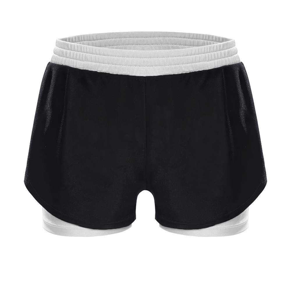 Kids Sports Yoga Shorts with Double-Layer Design - SF3783, durable quick-dry polyester, black and white, elastic waistband.