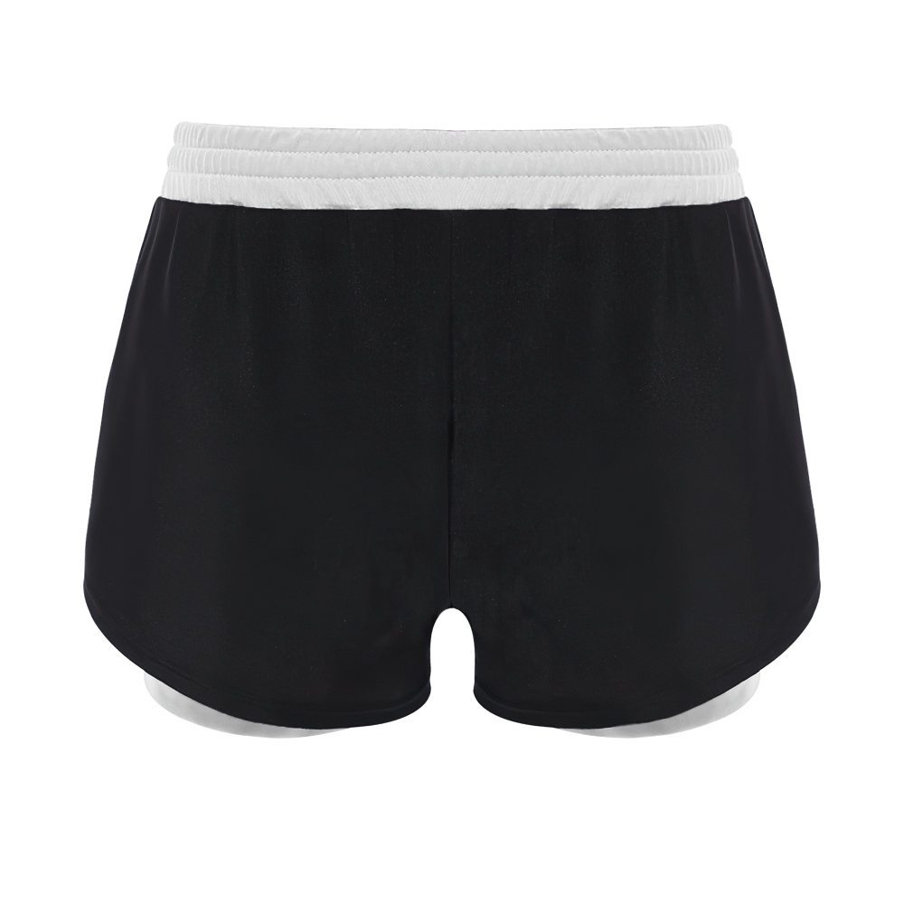 Kids Sports Yoga Shorts with Double-Layer Design - SF3783, black and white, front view, elastic waistband, breathable polyester