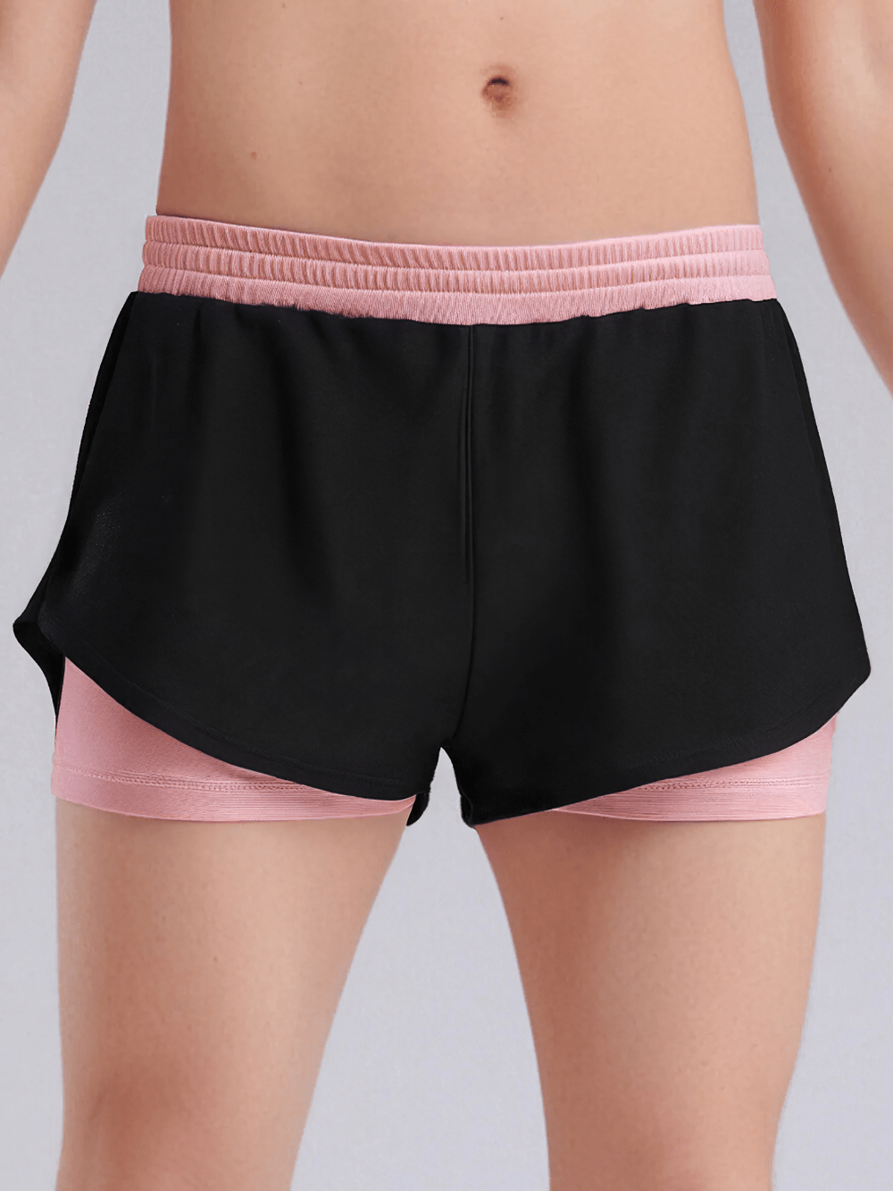 Kids Sports Yoga Shorts with Double-Layer Design - SF3783, black and pink, showing durability and freedom of movement for active girls.