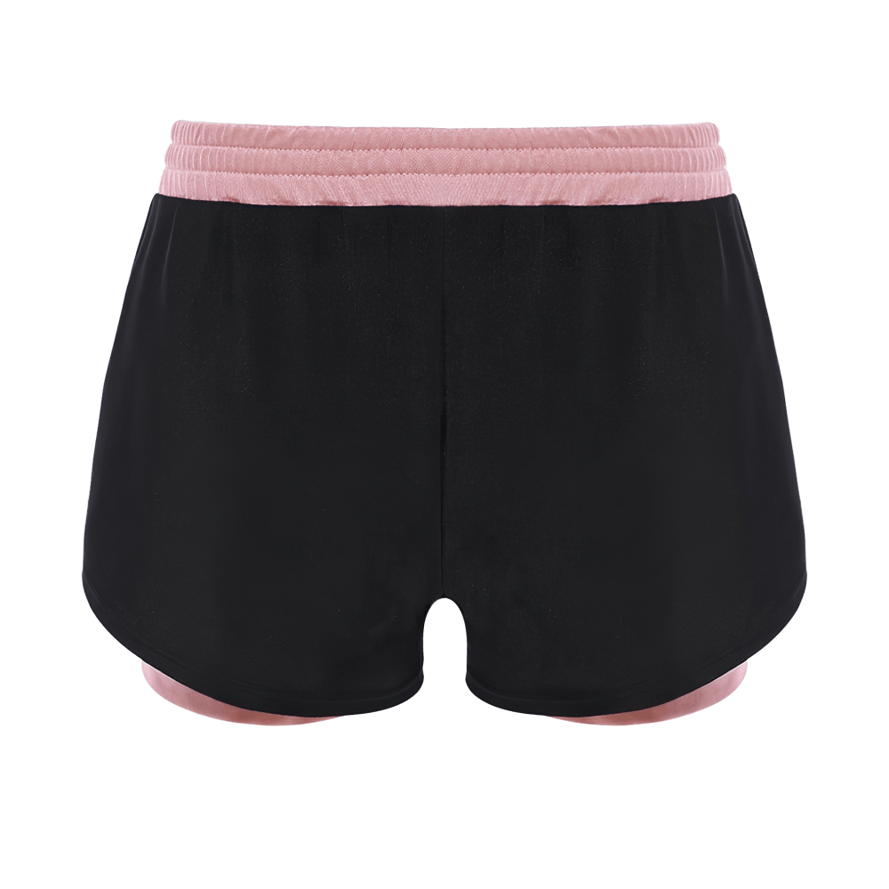 Kids Sports Yoga Shorts with Double-Layer Design - SF3783, stylish black and pink, perfect for active girls, yoga, and fitness.