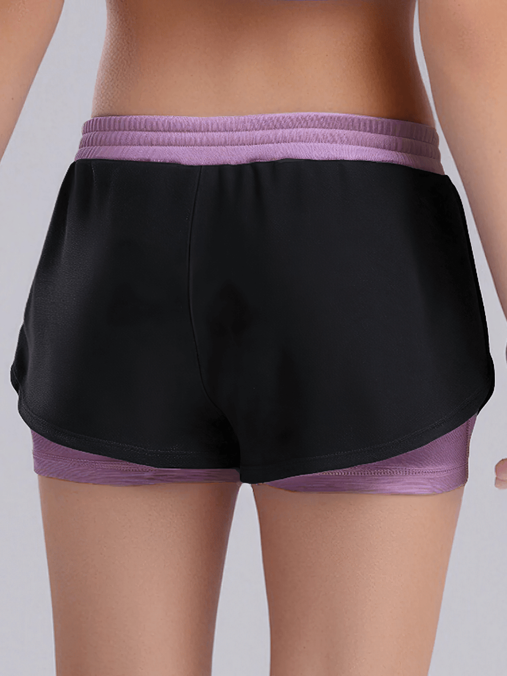 Kids Sports Yoga Shorts with Double-Layer Design - SF3783 in black and purple, showcasing the stylish double-layer look for yoga and fitness.