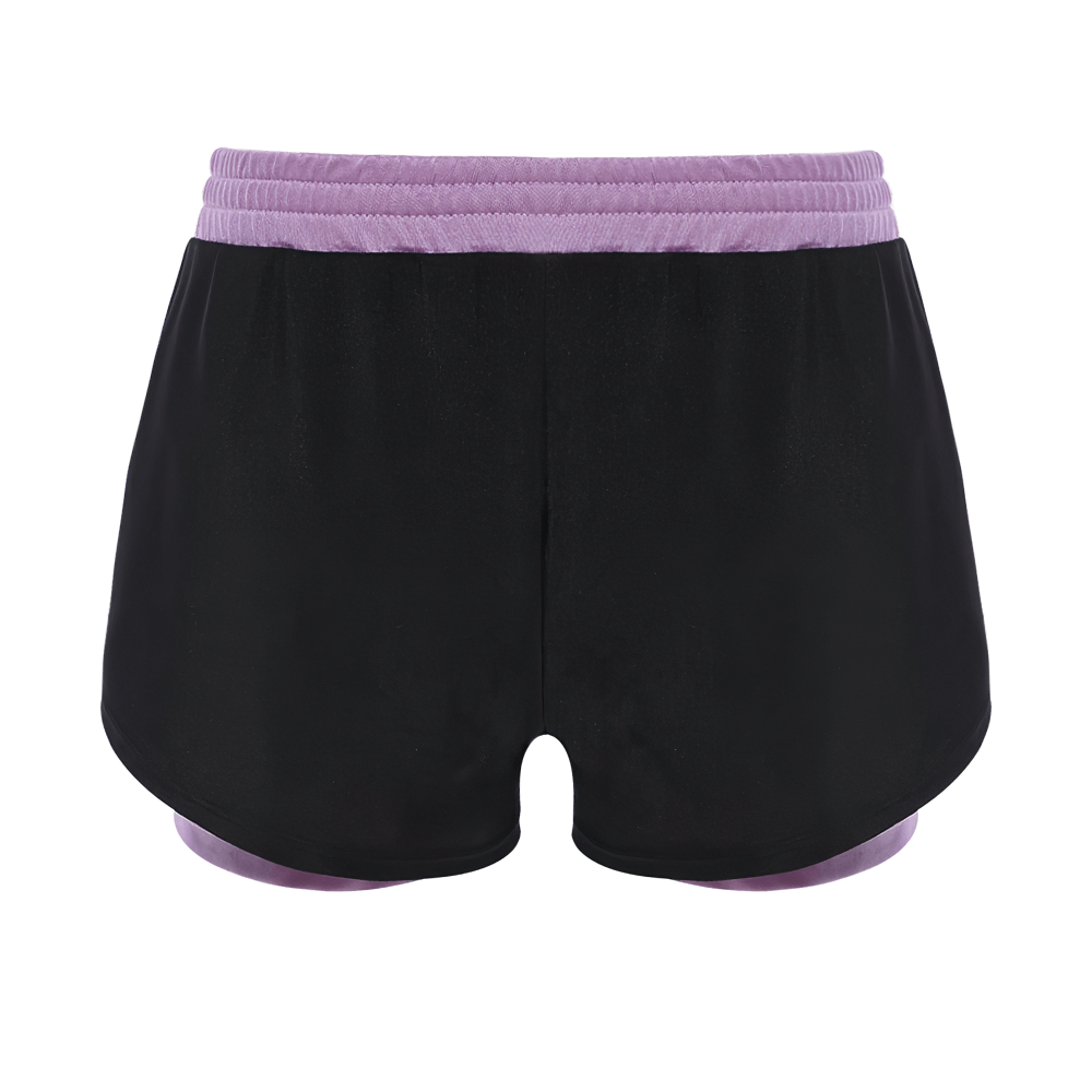 Kids Sports Yoga Shorts with Double-Layer Design - SF3783 in black and purple, featuring a double-layer and elastic waistband for comfort.