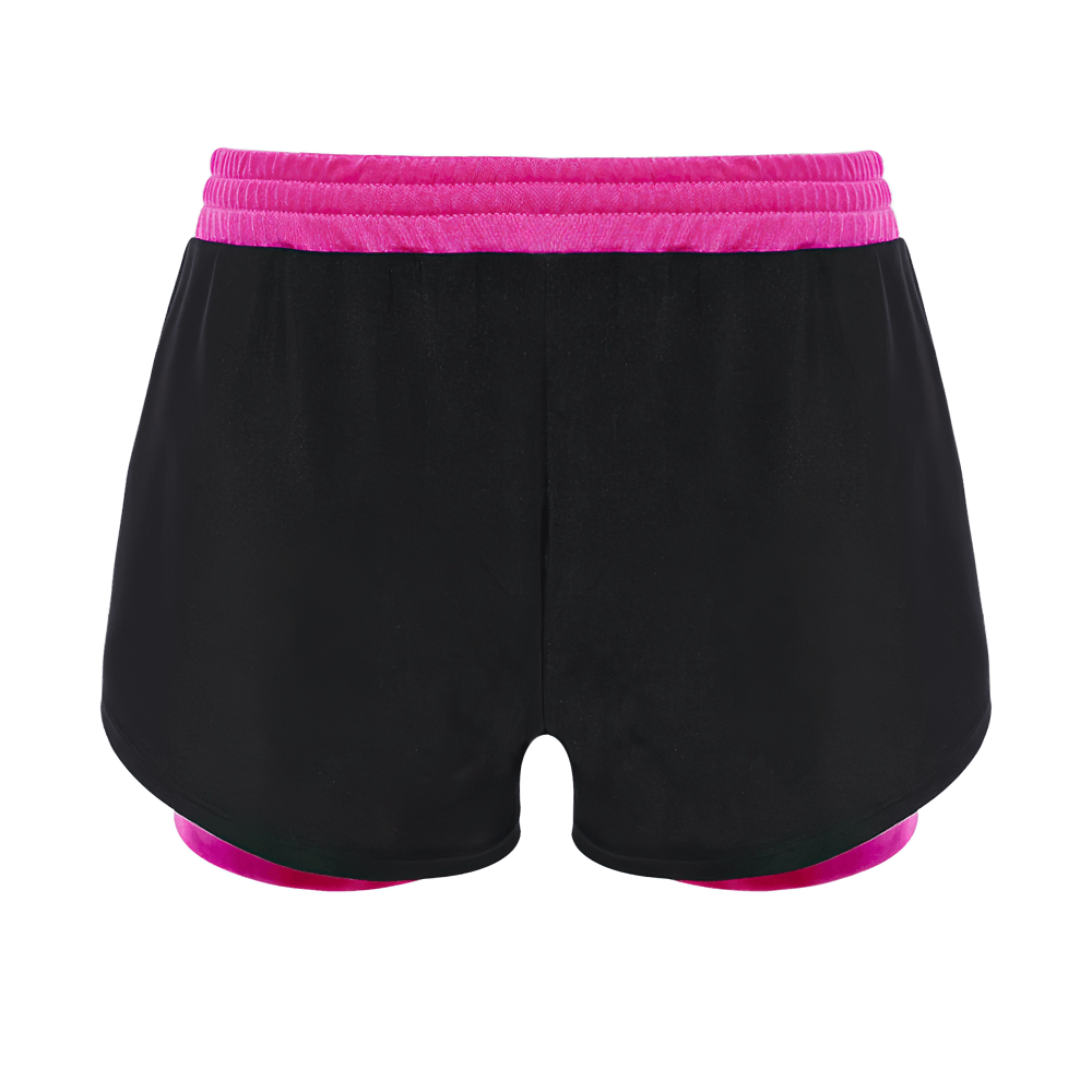 Kids Sports Yoga Shorts with Double-Layer Design - SF3783 in vibrant pink and black, featuring elastic waistband for secure fit and comfort.