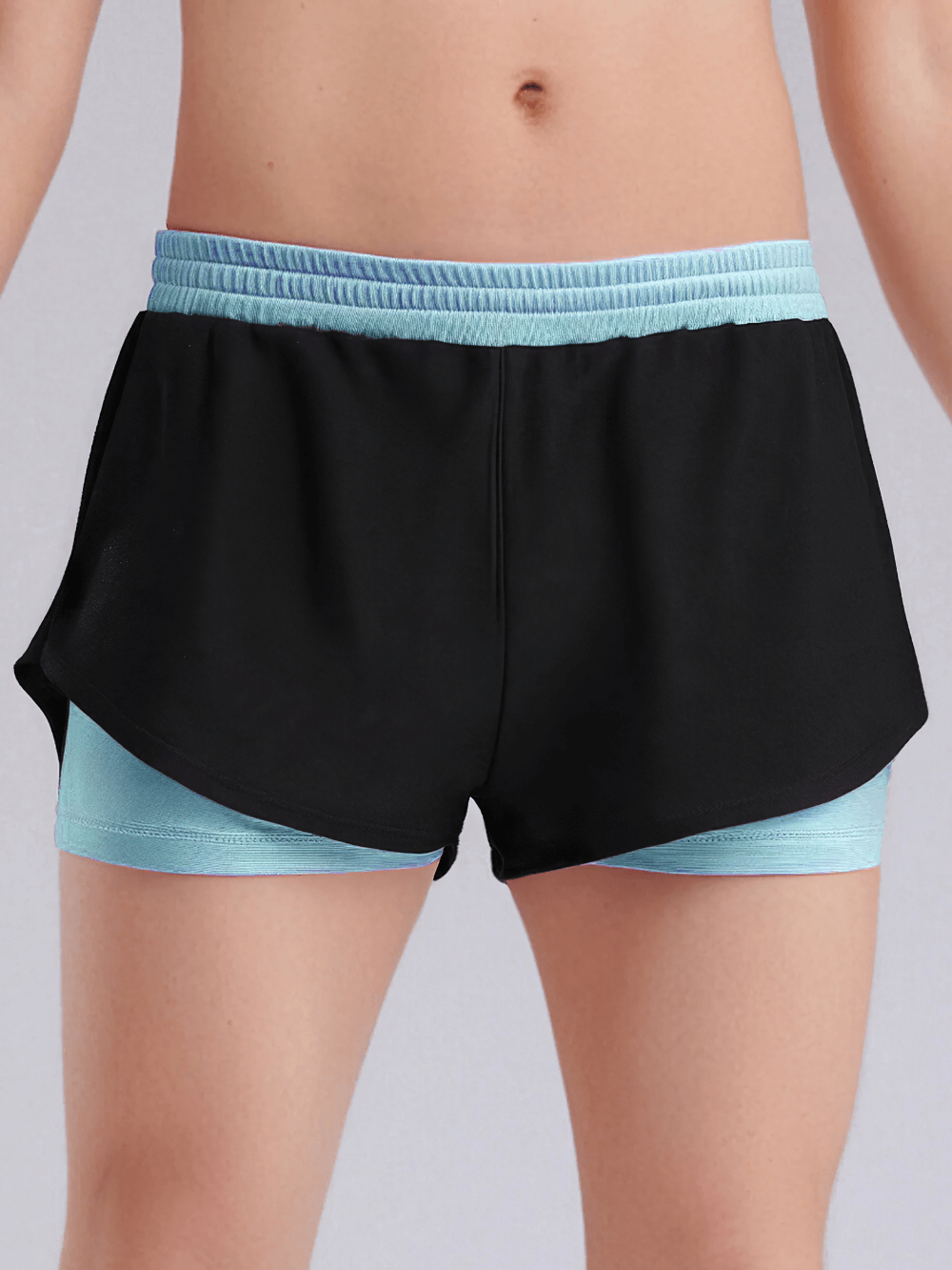 Kids Sports Yoga Shorts with Double-Layer Design - SF3783 featuring black and blue colors for a stylish and functional look