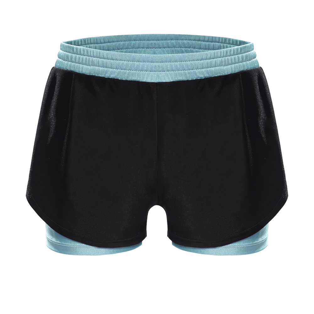 Kids Sports Yoga Shorts with Double-Layer Design - SF3783 in black and blue, showcasing breathable quick-dry fabric.