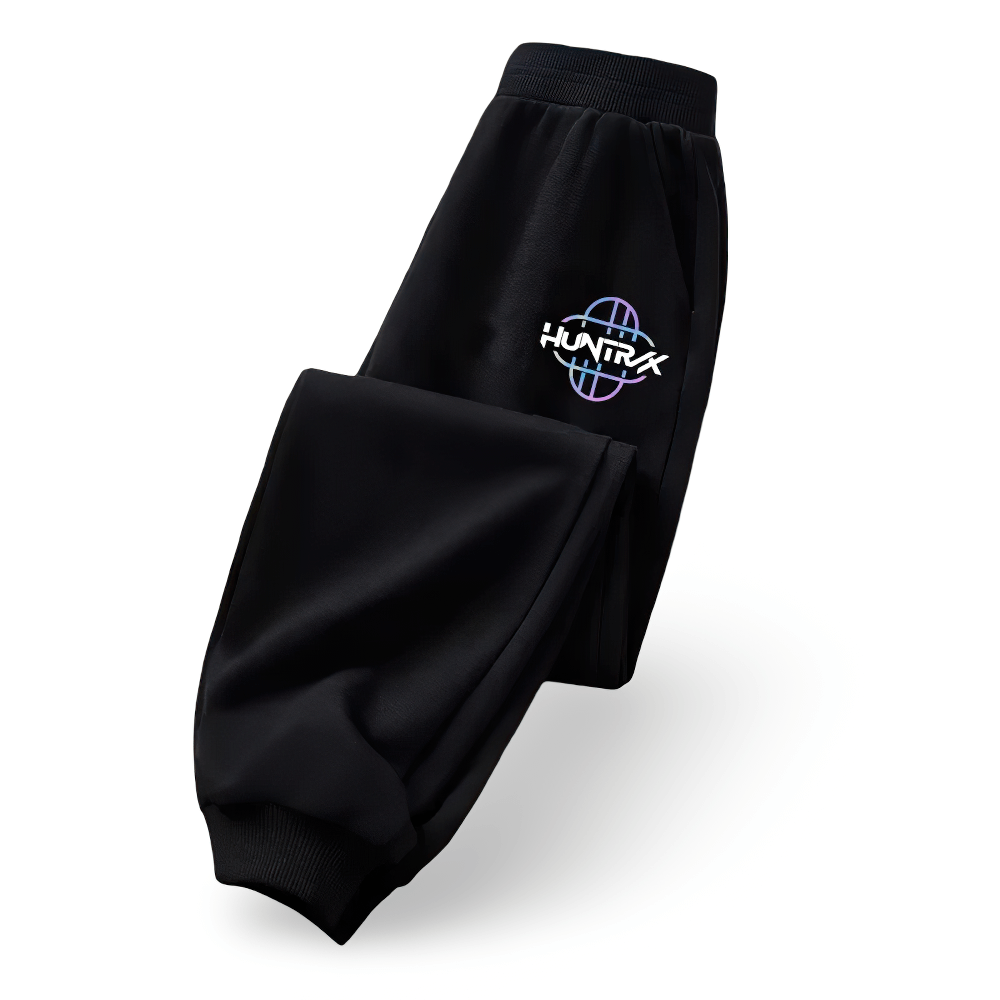 Kids Sporty Jogger Pants with Elastic Cuffs - SF3882, black athletic design with logo and ribbed cuffs for casual wear and training.