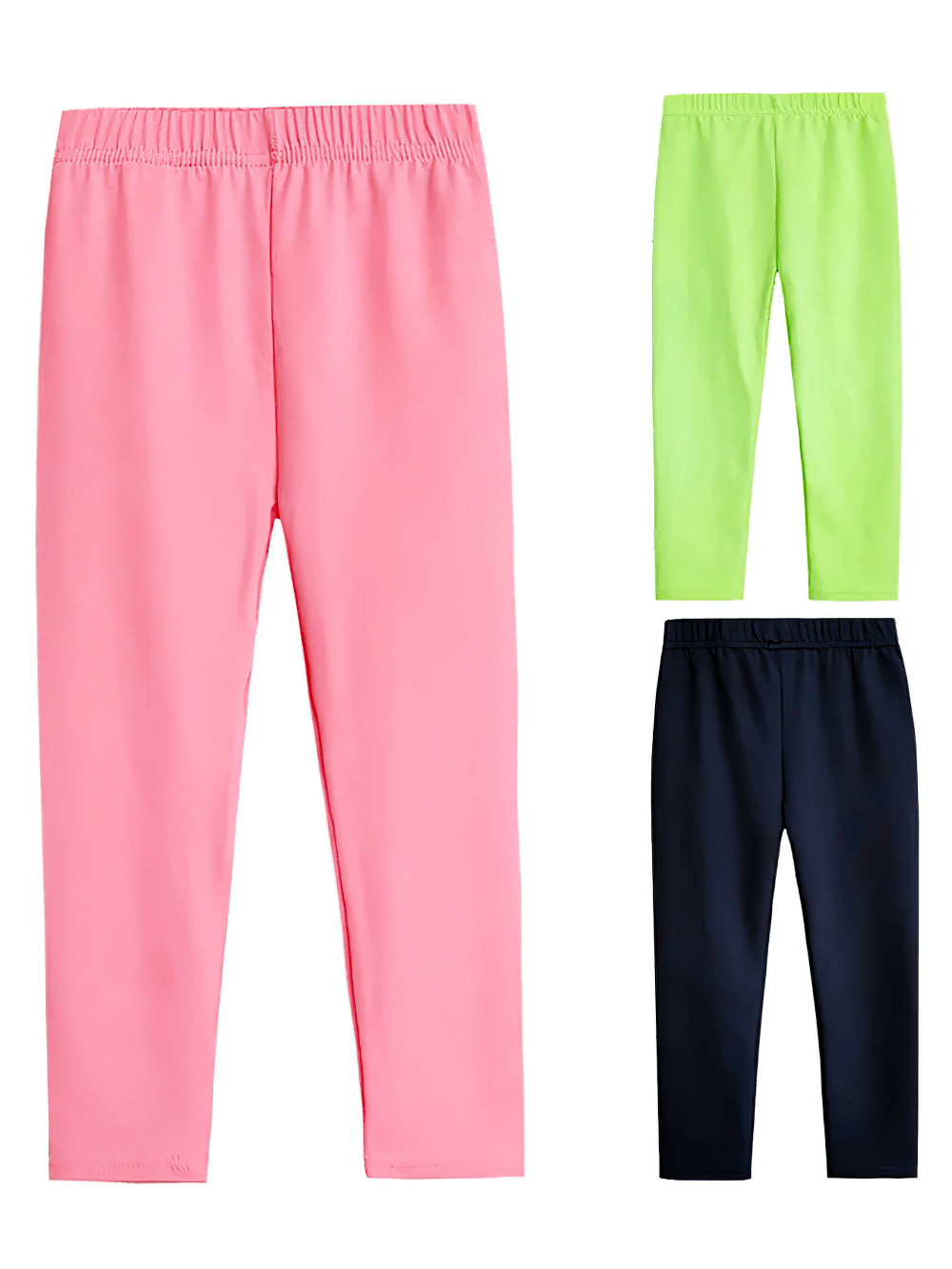 Kids Stretch Leggings in Bright Solid Colors - SF3678 showcased in pink, green, and navy for versatile style and active wear.