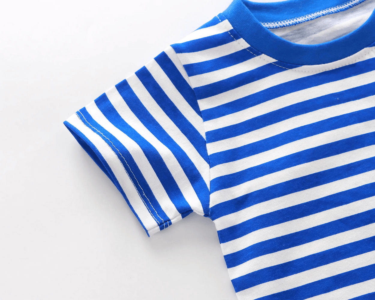 Kids Striped Short-Sleeved T-Shirt for Simple Look - SF3711 with blue and white stripes, perfect for boys and girls, soft cotton fabric