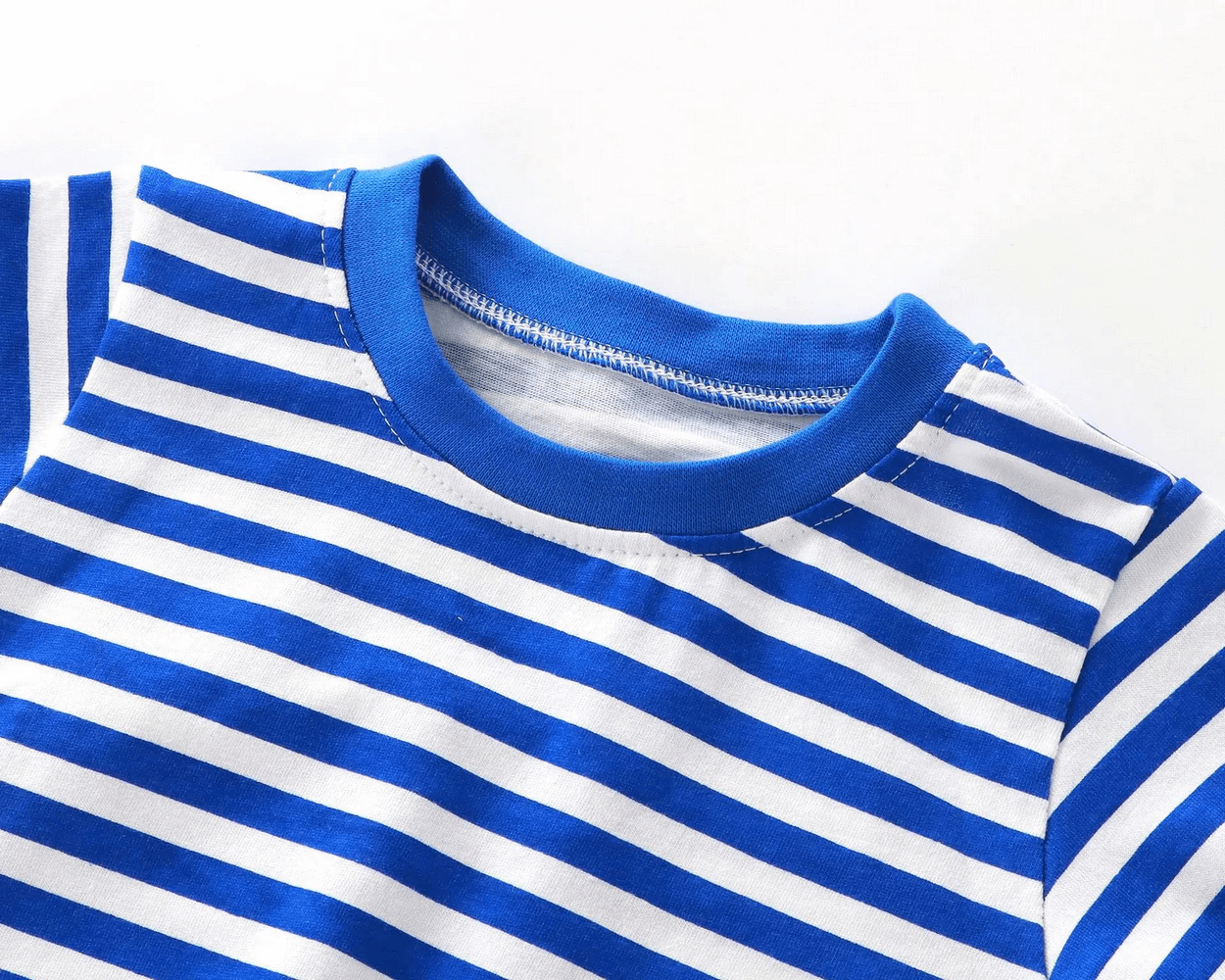 Kids Striped Short-Sleeved T-Shirt for Simple Look - SF3711, blue and white stripes, soft cotton fabric, O-neck design.