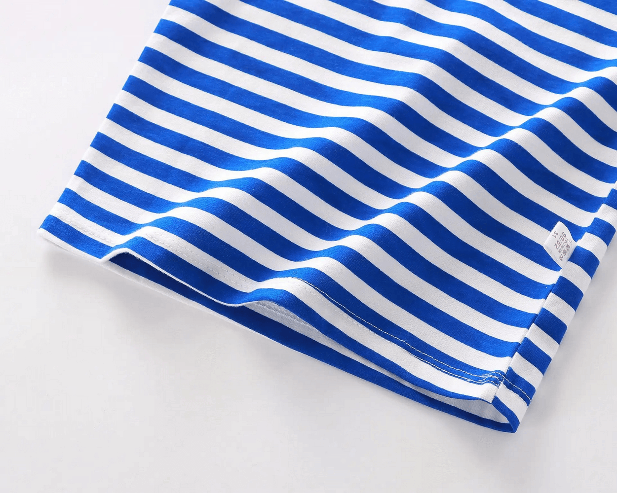Blue and white striped fabric detail of the Kids Striped Short-Sleeved T-Shirt for Simple Look - SF3711 made with soft cotton.
