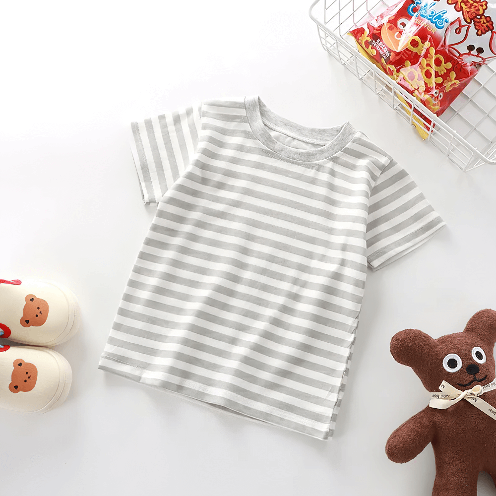 Kids Striped Short-Sleeved T-Shirt for Simple Look - SF3711 in soft fabric with classic stripes, perfect for indoor play and outdoor fun.
