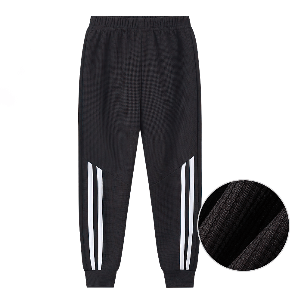 Kids Stylish Waffle Knit Sports Jogger Pants - SF3874 with bold side stripes and ribbed cuffs.