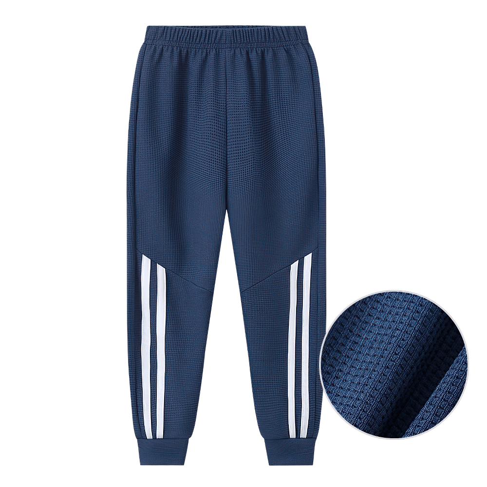 Kids Stylish Waffle Knit Sports Jogger Pants - SF3874 with elastic waist and side stripes, ideal for athletic activities and play.