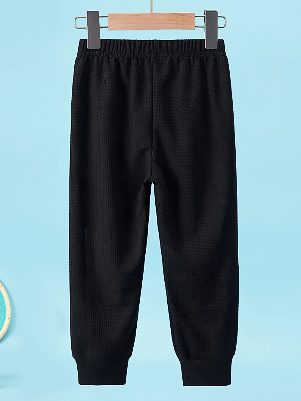 Kids Stylish Waffle Knit Sports Jogger Pants - SF3874 with elastic waist and ribbed cuffs in solid color with side stripes.