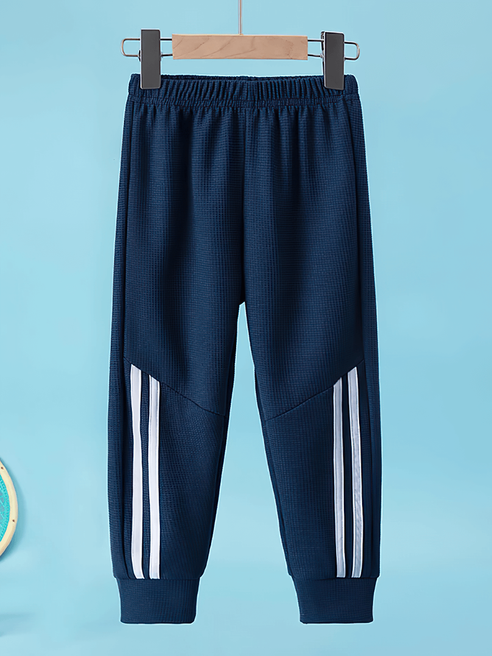 Kids Stylish Waffle Knit Sports Jogger Pants - SF3874 with elastic waist and ribbed cuffs, featuring bold side stripes for active comfort.
